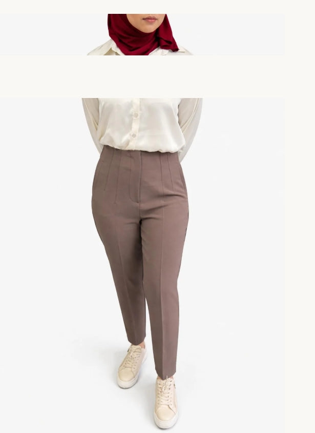 Elegante High-Waist Stoffhose – Taupe