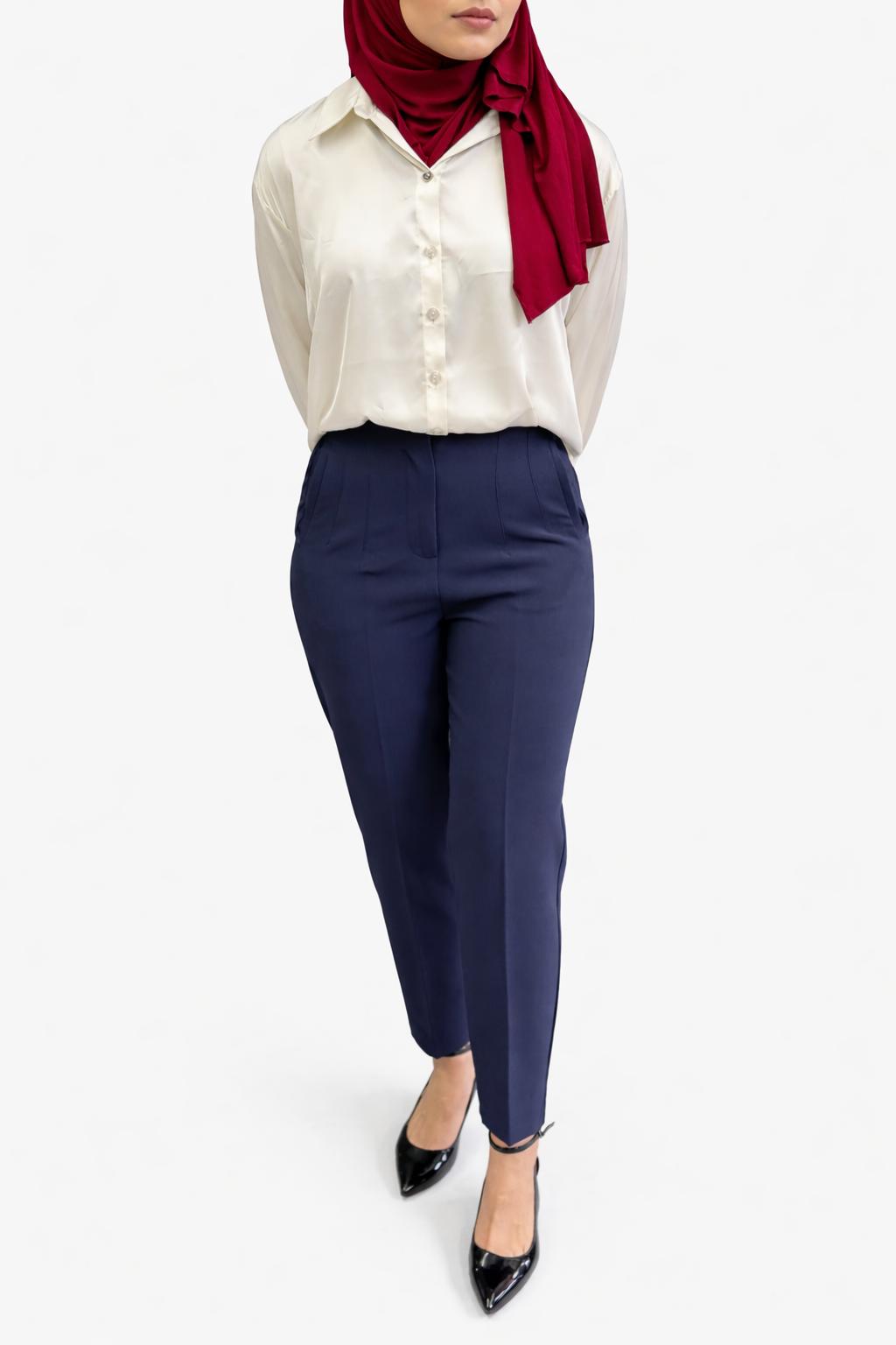 Elegante High-Waist Stoffhose – Blau