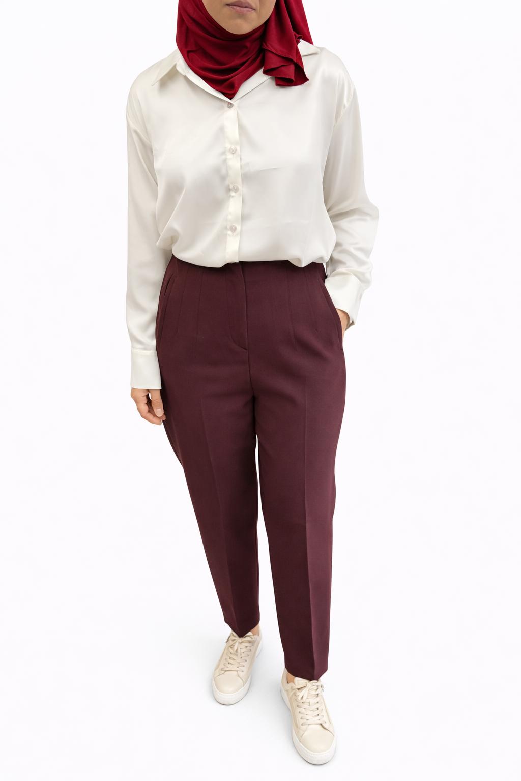 Elegante High-Waist Stoffhose – Bordo